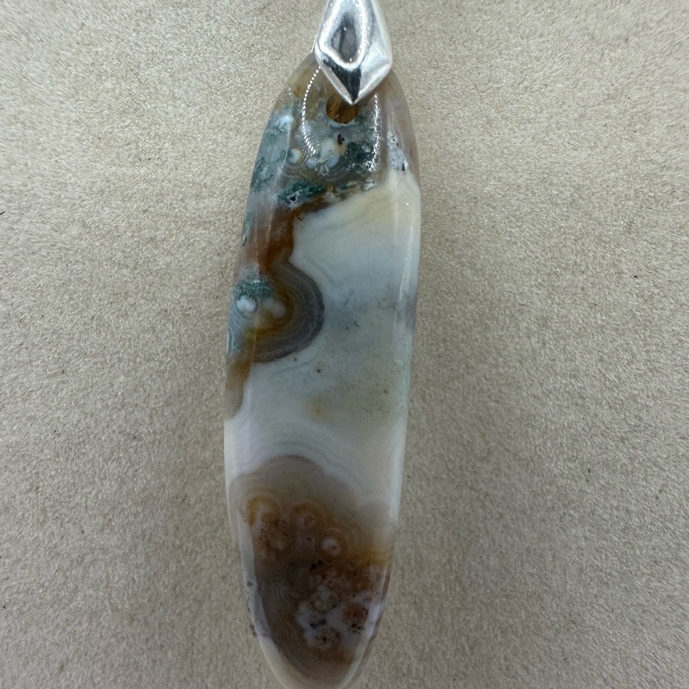 Long Thin Ocean Jasper Pendant on Stainless Steel Chain - Picture 3 of 7